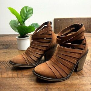 FREE PEOPLE 36 Hybrid leather Strappy Bootie brown zip